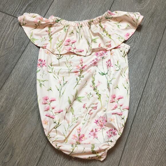 Bailey's Blossom Ruffle Off the Shoulder Floral Pink Sizes 4t Girls Bodysuit - Picture 1 of 6